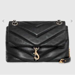 Rebecca Minkoff Edie Maxi Shoulder Bag,Black w/multi color strap (pewter & gold)